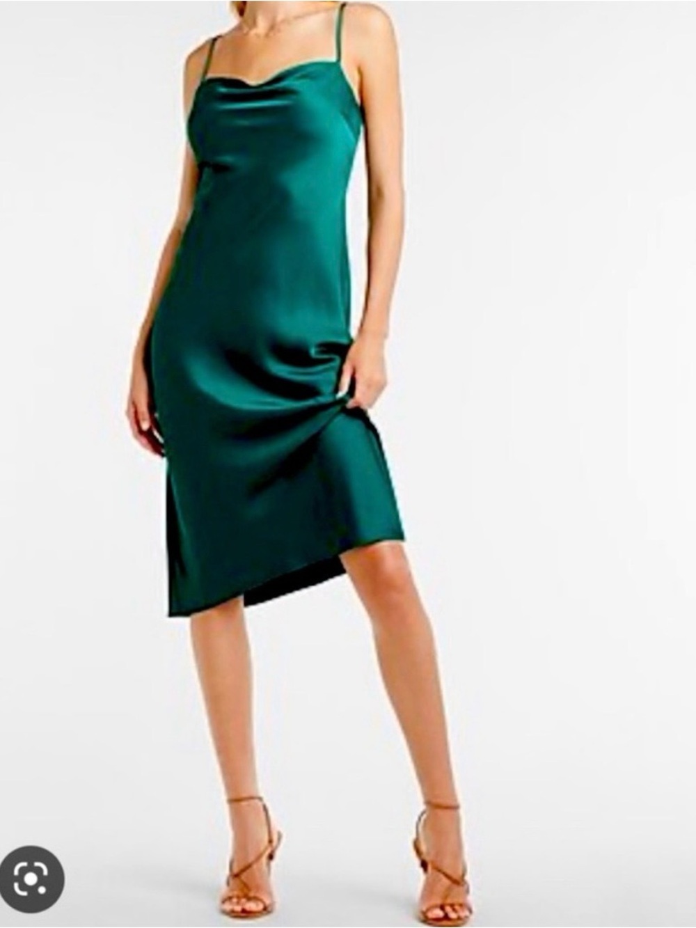 Express Emerald Satin Midi Slip Dress